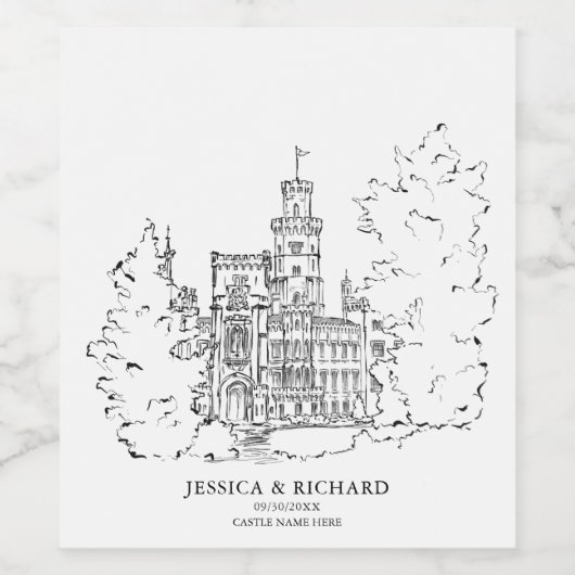 Klassieke Hand getrokken locatie Chateau illustrat Wijn Etiket (Enkel label)