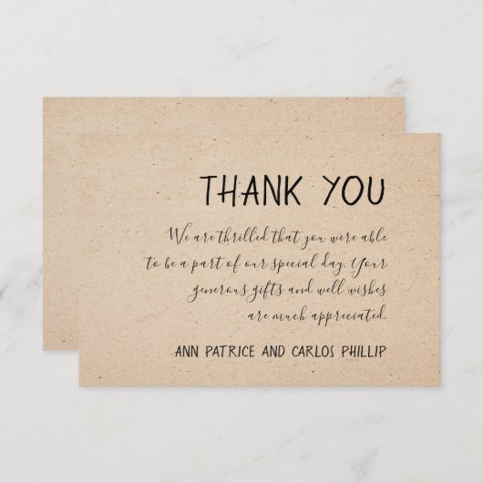 KLASSIEKE HANDGESCHREVEN BEDANKKAART - KRAFT PAPIE (Voorkant / Achterkant)