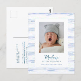 Klassieke Handgetekende Blauwe Gestreepte Geboorte Briefkaart