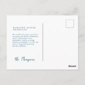 Klassieke Handgetekende Blauwe Gestreepte Geboorte Briefkaart (Achterkant)