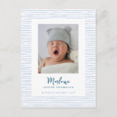 Klassieke Handgetekende Blauwe Gestreepte Geboorte Briefkaart (Voorkant)