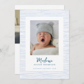 Klassieke Handgetekende Blauwe Gestreepte Geboorte Kaart (Voorkant / Achterkant)