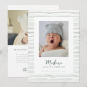 Klassieke Handgetekende Groen Gestreepte Geboorte  Kaart (Voorkant / Achterkant)