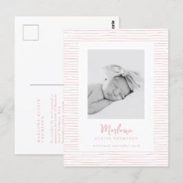 Klassieke Handgetekende Roze Gestreepte Geboorte A Briefkaart