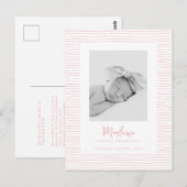 Klassieke Handgetekende Roze Gestreepte Geboorte A Briefkaart (Voorkant / Achterkant)