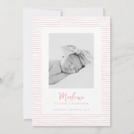 Klassieke Handgetekende Roze Gestreepte Geboorte A Kaart