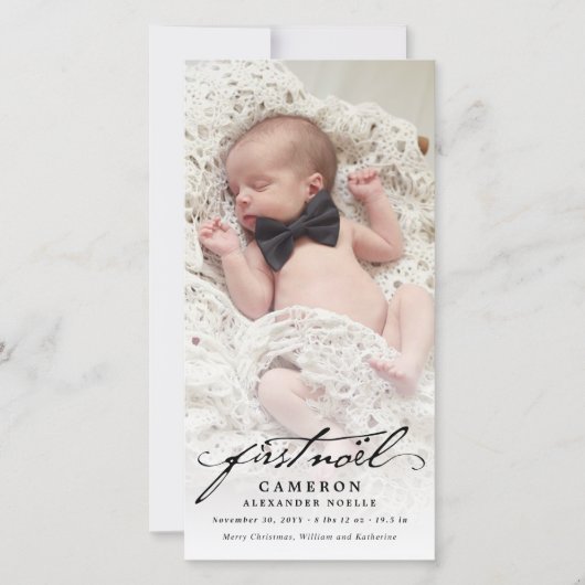 Klassieke handschrift Script Baby's eerste nieuwe  Feestdagenkaart (Voorkant)