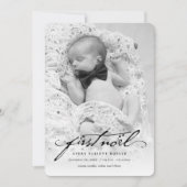 Klassieke handschrift Script Baby's eerste nieuwe  Feestdagenkaart (Voorkant)