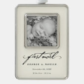 Klassieke handschrift Script Baby's eerste nieuwe  Verzilverd Omlijst Ornament (Voorkant)