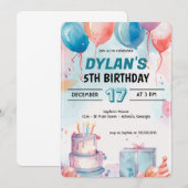 Klassieke Happy Birthday Party Digitale uitnodigin Kaart (Voorkant / Achterkant)