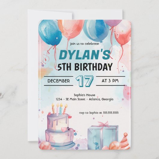 Klassieke Happy Birthday Party Digitale uitnodigin Kaart (Voorkant)