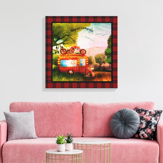 Klassieke Happy Campers Trailer Trash Buffalo Plai Canvas Afdruk (Insitu (Woonkamer))