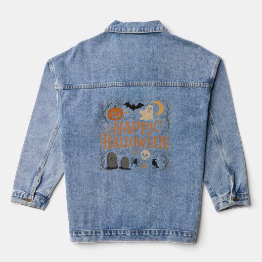Klassieke, Happy Halloween Denim Jacket (Achterkant)