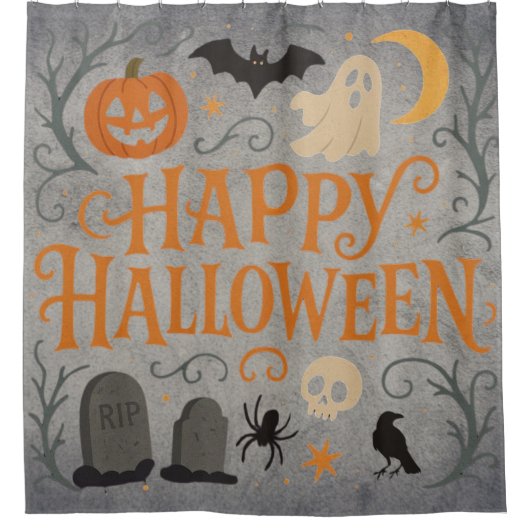 Klassieke,  Happy Halloween Douchegordijn (Voorkant)