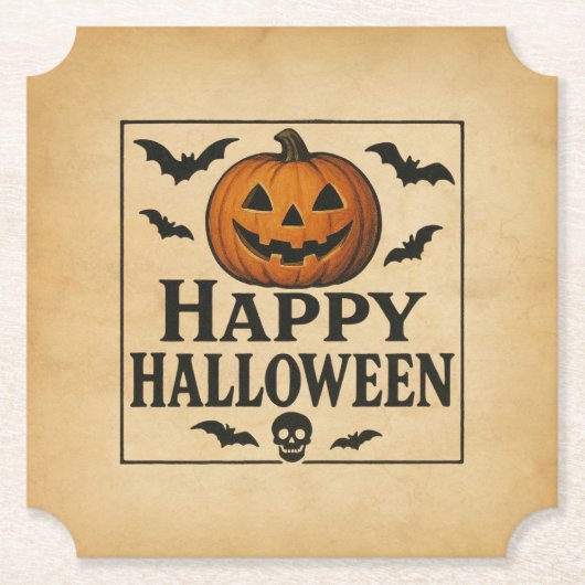 Klassieke Happy Halloween jack-o-lantern Kartonnen Onderzetters (Voorkant)