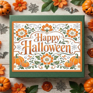 Klassieke Happy Halloween Pompoenen Witte Bloemen  Rechthoekige Sticker