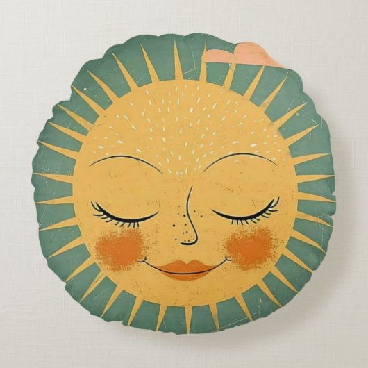 Klassieke  Happy Sun Rond Kussen (Voorkant)