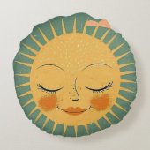 Klassieke  Happy Sun Rond Kussen (Achterkant)