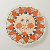 Klassieke  Happy Sun Rond Kussen (Achterkant)