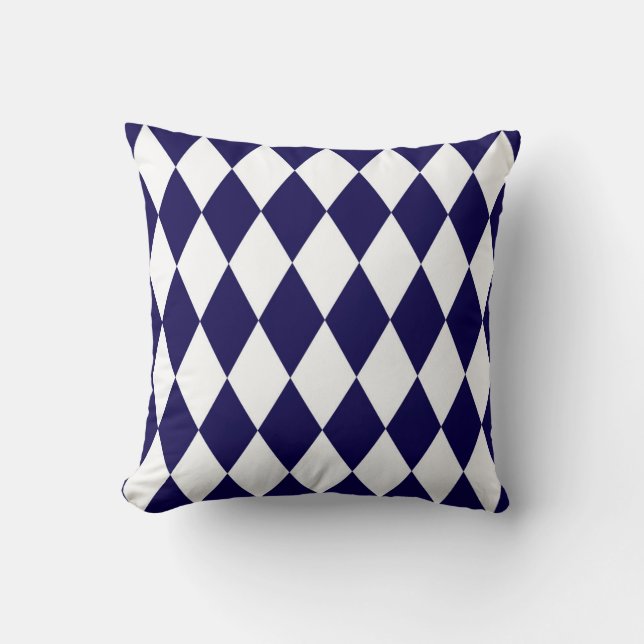 Klassieke Harlequin Diamond Pattern Cobalt Kussen (Voorkant)