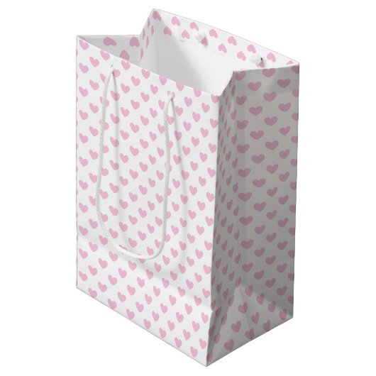 Klassieke Harten Licht Roze - Wit Medium Cadeauzakje (Voorkant Gekanteld)