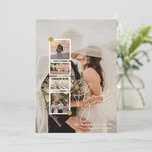 Klassieke hedendaagse multi-foto bruiloft bedankkaart (Staand voorkant)