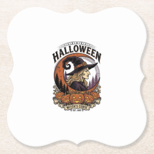 Klassieke Hek Halloween Pompoen Maan Gravure Kunst Kartonnen Onderzetters