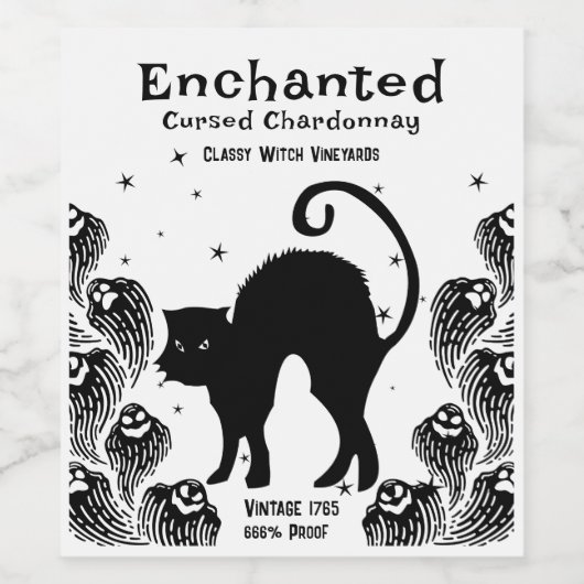 Klassieke heks betoverd vervloekte chardonnay wijn etiket (Enkel label)