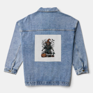 Klassieke Heks Vogelverschrikker Halloween Pompoen Denim Jacket