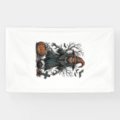 Klassieke Heks Vogelverschrikker Halloween Pompoen Spandoek (Horizontaal)