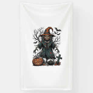 Klassieke Heks Vogelverschrikker Halloween Pompoen Spandoek