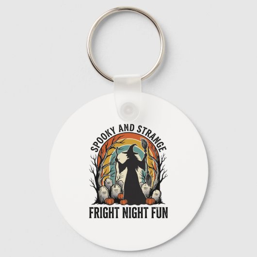 Klassieke Heksen Halloween Kerkhof Silhouet Kunst_ Sleutelhanger (Voorkant)