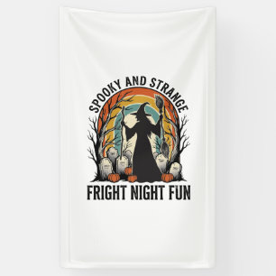 Klassieke Heksen Halloween Kerkhof Silhouet Kunst_ Spandoek