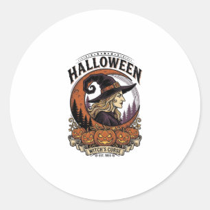 Klassieke Heksen Halloween Pompoen Maan Gravure Ku Ronde Sticker