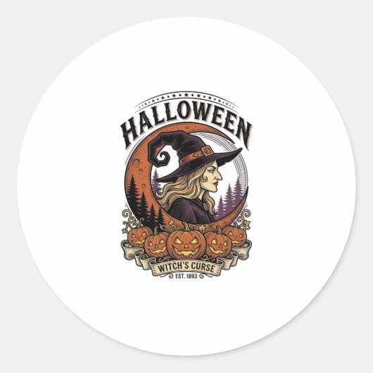 Klassieke Heksen Halloween Pompoen Maan Gravure Ku Ronde Sticker (Voorkant)