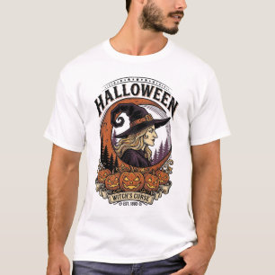 Klassieke Heksen Halloween Pompoen Maan Gravure Ku T-shirt