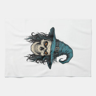 Klassieke Heksen Schedel Halloween Vector T-shirt Theedoek