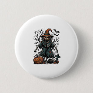 Klassieke Heksen Vogelverschrikker Halloween Pompo Ronde Button 5,7 Cm