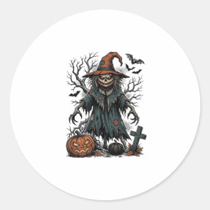 Klassieke Heksen Vogelverschrikker Halloween Pompo Ronde Sticker