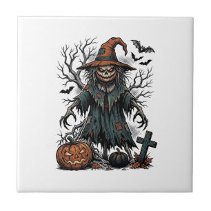 Klassieke Heksen Vogelverschrikker Halloween Pompo Tegeltje