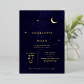 Klassieke hemelse gouden maan sterren bruiloft folie uitnodiging (Staand Voorkant)