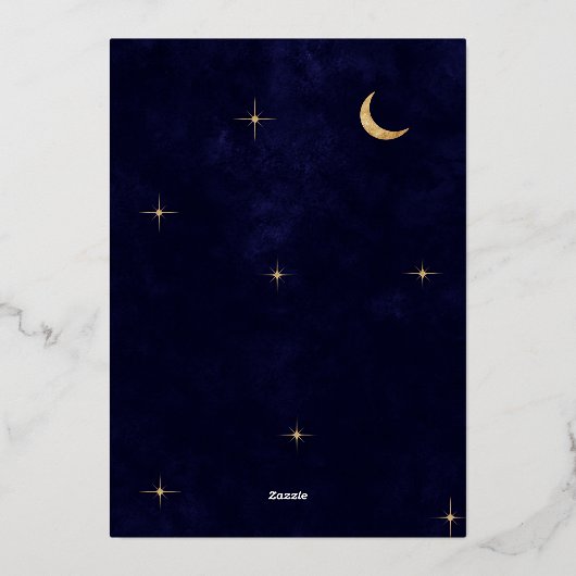 Klassieke hemelse gouden maan sterren bruiloft folie uitnodiging (Achterkant)
