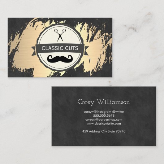 Klassieke herenkapper Goud geborsteld Visitekaartje (Voorkant / Achterkant)
