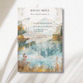 Klassieke herfst bergmeer bruiloft RSVP kaartje