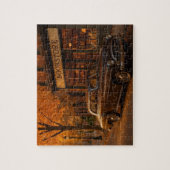 Klassieke herfst-boekwinkel & auto legpuzzel (Verticaal)