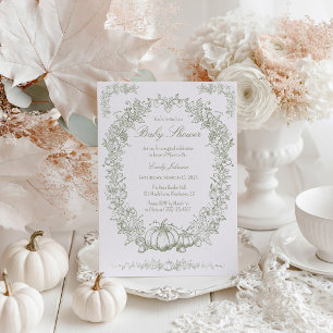 Klassieke herfst botanische eik en pompoen babysho kaart