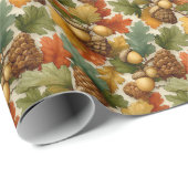 Klassieke herfst dennenappels eikels – Oranje & Gr Cadeaupapier (Rol Hoek)