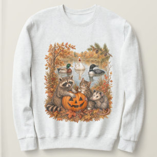 Klassieke herfst kat wasbeer wilde eend ijsduiker trui