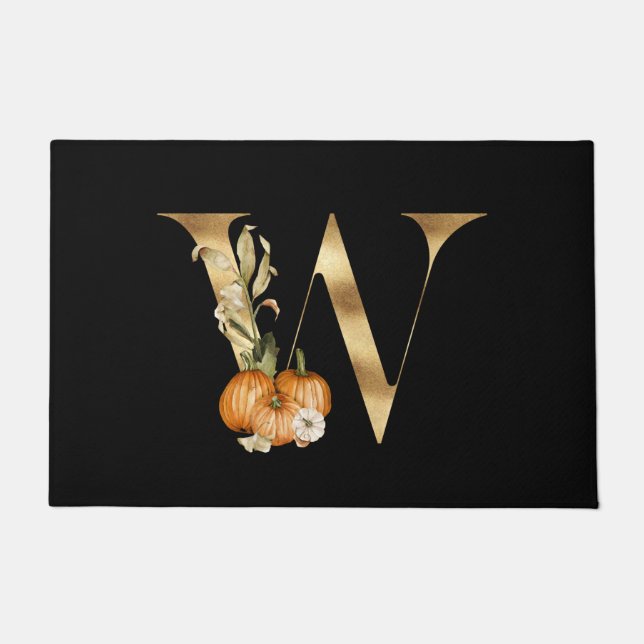 Klassieke Herfst Monogram W met pompoenen Deurmat (Voorkant)