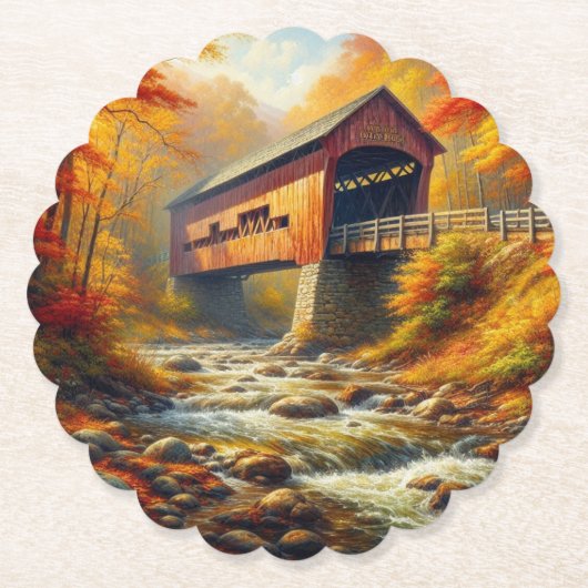 Klassieke, herfst overdekte brug kartonnen onderzetters (Voorkant)